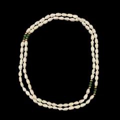 淡水パール ロングネックレス グリーンアクセント ヴィンテージ調