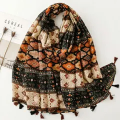 民族風 大判ストール エスニック柄 ウォームカラー 暖色系 冬コーデ 春先コーデ 薄手ストール 四季対応 軽量 スカーフ ショール ひざ掛け UV対策 体型カバー コーデアクセント おしゃれ 大人カジュアル  バレンタイン  彼女へ  デートコーデ 贈り物