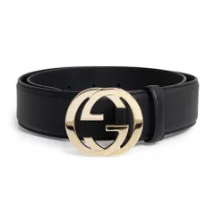 グッチ 370543 インターロッキングG #75 カーフスキン ブラック ベルト レザー ゴールド金具 GUCCI（未使用　展示品）