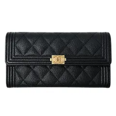 シャネル CHANEL 財布 ボーイシャネル レディース ブランド 長財布 キャビアスキン ブラック ゴールド金具 黒 おしゃれ 【中古】