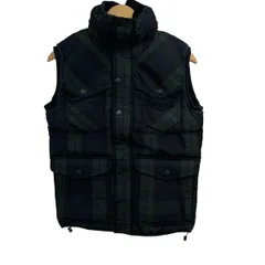ディーゼル ダウンベスト サイズＸＳ XS メンズ美品  - ダークネイビー×ダークグリーン チェック柄/ジップアップ/フード収納可/秋/冬