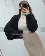 ブラック 숄 ブークレ 華奢 ニット カーディガン 新品