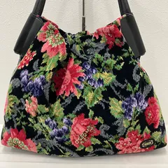 8403　FEILER　フェイラー　トートバッグ　 肩掛け　バルベーラ　花柄　ブラック系　 黒　シュニール織り　レザー　レディース