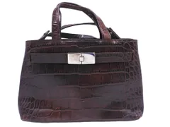 FURLA フルラ クロコ 型押し レザー 2WAY ハンド バッグ 茶 ■■ レディース