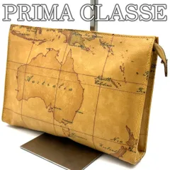 プリマクラッセ PRIMA CLASSE PVC クラッチバッグ セカンドバッグ 地図柄 ワールドマップ ブラウン レザー調 イタリア製 ヴィンテージ風 メンズ レディース ユニセックス ハンドバッグ ポーチ型  表豪州