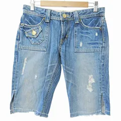 サムシング something ハーフ ショート デニム パンツ ジーンズ ジーパン ダメージ加工 S 薄水 1128 ■GY09