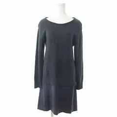 ロートレアモン LAUTREAMONT レイヤード ニット ワンピース 長袖 膝丈 ウール混 アンゴラ混 38 黒 紺 0207 ■GY09