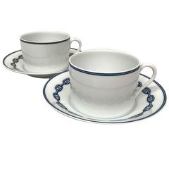 エルメスマグカップ シェーヌダンクル プラチナ&ブルー 希少 エルメス HERMES シェーヌダンクル モーニングカップ＆ソーサー