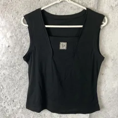 レディースM ブラック レーヨン混 コットンリブ タンクトップ 袖なし □〇