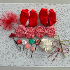 A04 七五三  着物リメイク 髪飾り ハーフ成人式　ヘッドドレス リボン 前撮り 撮影 赤 朱