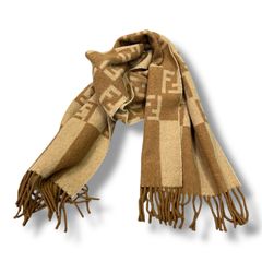 FENDI 総柄マフラー ズッカ ぺカン ストール フェンディ ブラウン x