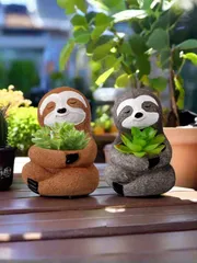 1個 クリエイティブなナマケモノの花瓶デコレーション レジン多肉植物 ポッタリー デコレーション ホーム オフィス デスクトップ グリーン