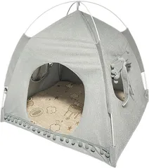 CAWKAY ペットベッド ペットテント 猫 犬 ペットハウス 寝具 寝床 クッション ソファ 耐久性 通気性 休憩所 折りたたみ 洗濯可能 (グレー,  M)のサムネイル
