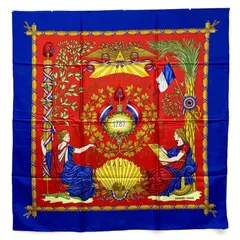 エルメス カレ90 LIBERTE EGALITE FRATERNITE REPUBLIQUE FRANCAISE 1789 シルクスカーフ フランス革命を記念して  ブルー HERMES AC0157