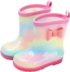 CAWKAY キッズ 長靴 レインブーツ 女の子 子供 長ぐつ 雨靴 かわいい おしゃれ 女子 24.0 cm (レインボーピンク,  24.0～24.5 cm 2E)