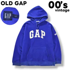 00s ヴィンテージ オールド ギャップ OLD GAP ロゴ デザイン プルオーバー フリース パーカー フーディー トレーナー スウェット L ブルー ストリート アメリカン カジュアル ビッグシルエット オーバーサイズ メンズ