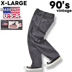 【希少】 90s ヴィンテージ USA製 エクストララージ X-LARGE ワーク パンツ ジップアップ ワンポイント ロゴ 30 チャコールグレー ストリート アメリカン カジュアル ウェア メンズ
