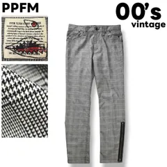 00s archive ピーピーエフエム PPFM スラックス パンツ チノパン ジップアップ 装飾 S 千鳥格子柄 ブラック x ホワイト DCブランド デザイナーズ モード ストリート カジュアル メンズ