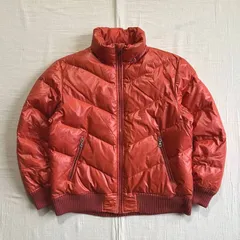 archive　UNIQLO　ユニクロ　フルジップアップ　キルティング　肉厚　襟付き　プレミアムダウンジャケット　パファーブルゾン　オレンジ　光沢感　裾リブ　短丈　ジップポケット　M　Y2K　平成ギャル　グランジ　お兄系　premium down jacket