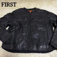 FIRST CLASSIC ファーストクラシック レザージャケット ライナー付き レーシングライダー メンズXXL ブラック 黒 本革 ビッグサイズ 大きいサイズ バイカー USA系 無骨デザイン 防寒 古着 人気　25-1048