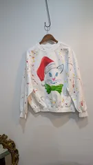 Unisex【HONDURAS製】猫　cat 　スウェット　トレーナー　ホワイト　 記載XLサイズ　裏　起毛　中央アメリカ コットン　ポリエステル