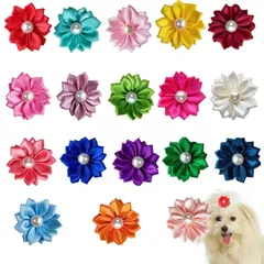 新品 犬 ヘアゴム 花 ヘアバンド ヘアリボン 猫 犬用 ヘアアクセサリー 髪留め 髪飾り 可愛い パール 花型 ペット用 髪ゴム プレゼント 混色 20個セット