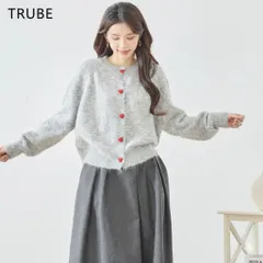 ☆SALE★現品限り★【TRUBE】ハートボタン ウール混ニットカーディガン グレー  M~L ( N15-181A)レディース トップス 羽織り ショート丈 ハート 暖かい 大人可愛い きれいめ モード ママ　20代 30代 40代 50代