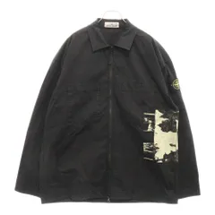 STONE ISLAND (ストーンアイランド) 24SS ポスター プリント コットン ツイルストレッチ オーバー ジップアップ ロゴ刺繍 長袖シャツ 801512196 ブラック
