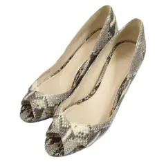 美品 COLE HAAN コールハーン パイソン型押しレザー ハイヒール オープントゥ パンプス 6B 23cm相当 グレー系 レディース 古着 中古 USED