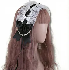 ENN LLC カチューシャ レディース ヘッドドレス リボン レース (ブラック)