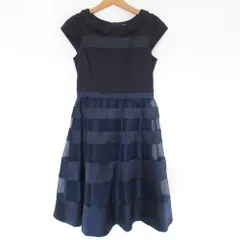 美品 TOCCA トッカ 半袖 襟付き ひざ丈 フレア ワンピース ミニドレス XS ネイビー レディース 古着 中古 USED