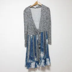 美品 DIANE VON FURSTENBERG ダイアンフォンファステンバーグ シルク カシュクール ラップドレス ワンピース 0 ブルー ブラック レディース 古着 中古 USED