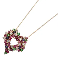 (限定値下げ) ハートモチーフ･マルチストーンネックレス･ペンダント/K18YG/750-4.1g/イエローゴールド/プレゼント/記念日【♀】【S】【レディース】★■595377【中古】