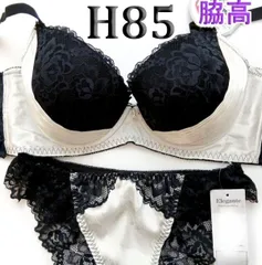 ♪[格安]016[H85&LL]脇高ブラ 総レースショーツ セット 　Elegant　オフホワイト&ブラックレース　大きなカップサイズ 　新品未使用