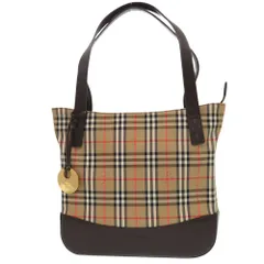 美品 バーバリー ノバチェック ロゴマーク レザーハンドバッグ キャンバス レザー ブラウン 1105 BURBERRY