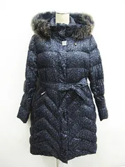 美品 BALMAIN バルマン ダウンコート ファー付 サイズL ネイビー系 総柄 毛糸柄 プリント L0052-0113-6