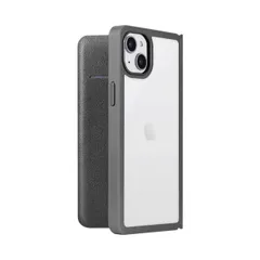 iPhone14Plus 手帳型ケース ブラック x クリア 背面クリア 透明 カード ポケット 収納 PUレザー クリアフラップケース シンプル オシャレ Amake 【ゆうパケットにて発送】【10日以内発送】