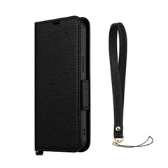 iPhone14ProMax 手帳型ケース ブラック ストラップ付き 本革風レザー カード ポケット 収納 PUレザーフラップケース シンプル オシャレ ORVA 【定形外郵便にて発送】【10日以内発送】