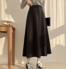 【韓国製・韓国直輸入】【新品未使用】裏起毛エアフレア ロングスカート（ブラック）