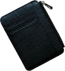 VIVIORA クレジットカードケース 本革 フラグメントケース クレカ マイナンバー スリム カード入れ 財布 名刺入れ パスケース 薄型 ジッパー カードホルダー (ブラック)