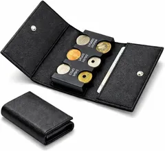 VIVIORA コインホルダー 小銭入れ お札も入る 振っても落ちない コインケース メンズ 車用 小銭ホルダー 三つ折り コンパクト 財布 (ブラック)