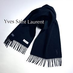 美品 イヴサンローラン ウール マフラー ストール YSL 総柄 ロゴ刺繍