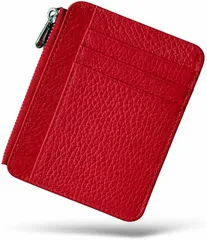 VIVIORA クレジットカードケース 本革 フラグメントケース クレカ マイナンバー スリム カード入れ 財布 名刺入れ パスケース 薄型 ジッパー カードホルダー (レッド)