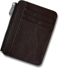 VIVIORA クレジットカードケース 本革 フラグメントケース クレカ マイナンバー スリム カード入れ 財布 名刺入れ パスケース 薄型 ジッパー カードホルダー (ダークブラウン)