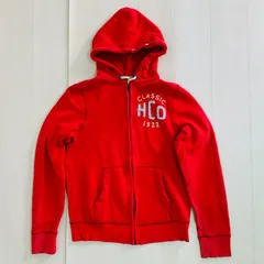 00s HOLLISTER ホリスター ジップパーカー ダメージ加工 グランジ Lサイズ 裏起毛 レッド系