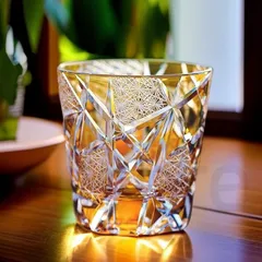 江戸切子 手彫り ウイスキーグラス 水晶ガラス ビールカップ 250ml 320g 洋酒杯 和風 レトロ プレゼント 木箱入り 稲妻模様オレンジ