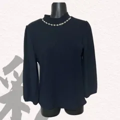 SOUP スープ　ニット　ブラウス　ネイビー パール装飾 ハイネック 長袖　Mサイズ　9号　レディースのサムネイル