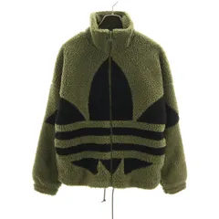 美品 adidas アディダス トレフォイルロゴ ボアジャケット XS カーキ メンズ 古着