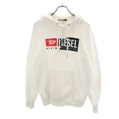DIESEL ディーゼル 長袖 スウェットパーカー S ホワイト プルオーバー メンズ 古着