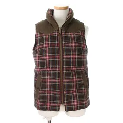 リーバイス Levi's ベスト ダウン 異素材 切替 チェック ウール混 S 茶 ブラウン ☆ONS☆ /hk0323